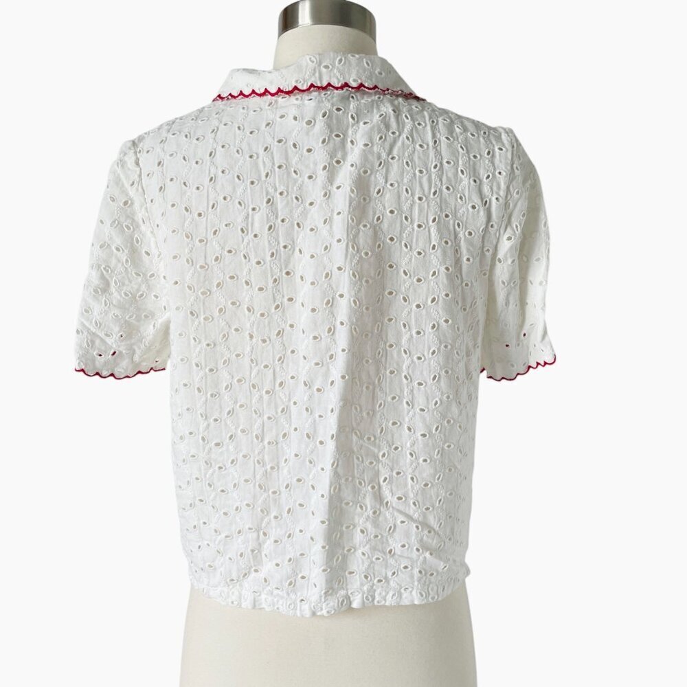 Rouje Paris Aneth White Eyelet Button Shirt Blouse Top - Picture 4 of 8